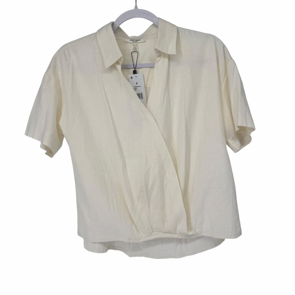 NEW Cable & Gauge Studio Ivory Linen Blend High Low Top Sz Small